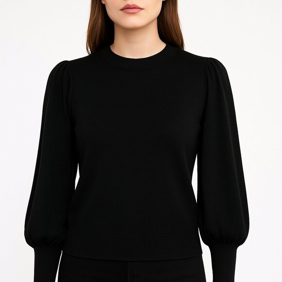 Other - Women's (NWOT) Black Ribbed Sweater Blouse Puff Sleeve Knit Top Small